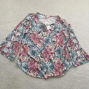 SPENSE Womens Ladder Sleeve Floral Top Women's MEDIUM *NWT*